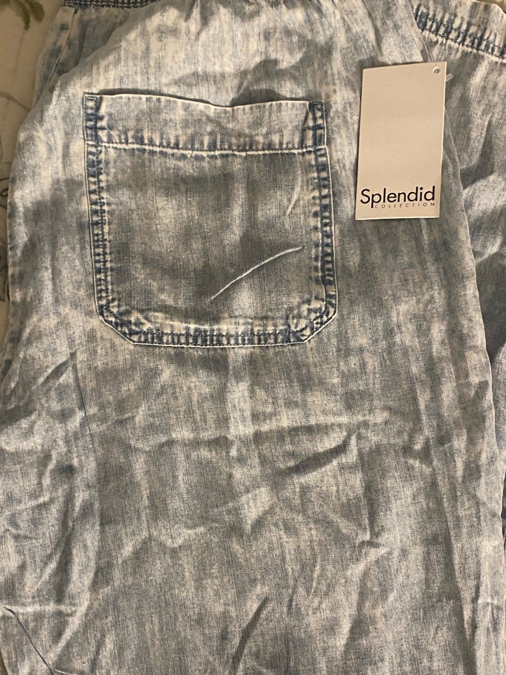 Splendid Angie Bleached Indigo Straight Leg pant W/ Drawstring Waist Sz Large - Picture 9 of 10